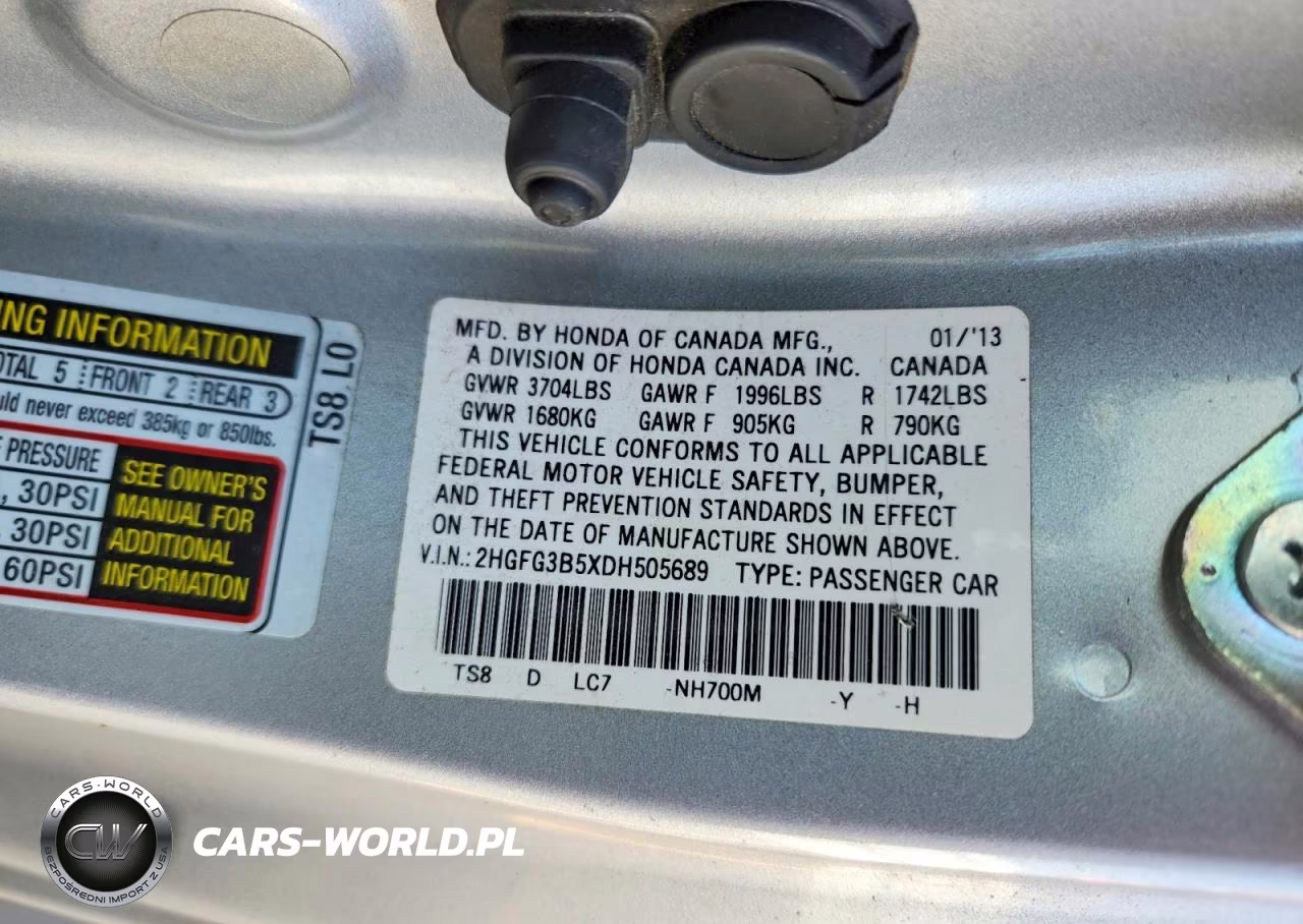 2013 Honda Civic Lx VIN:2HGFG3B5XDH505689 - 12