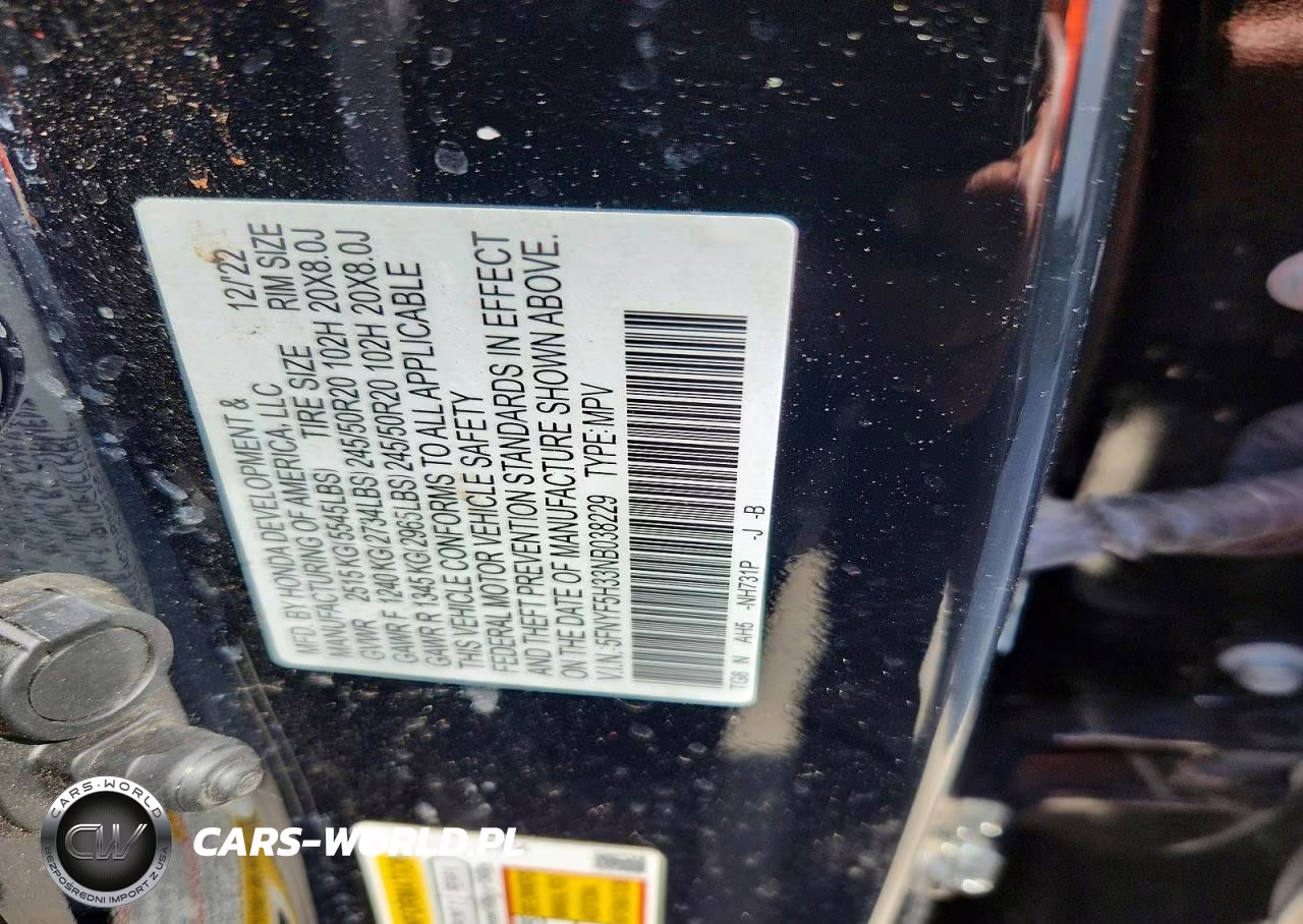 2022 Honda Pilot Sport VIN:5FNYF5H33NB038229 - 13