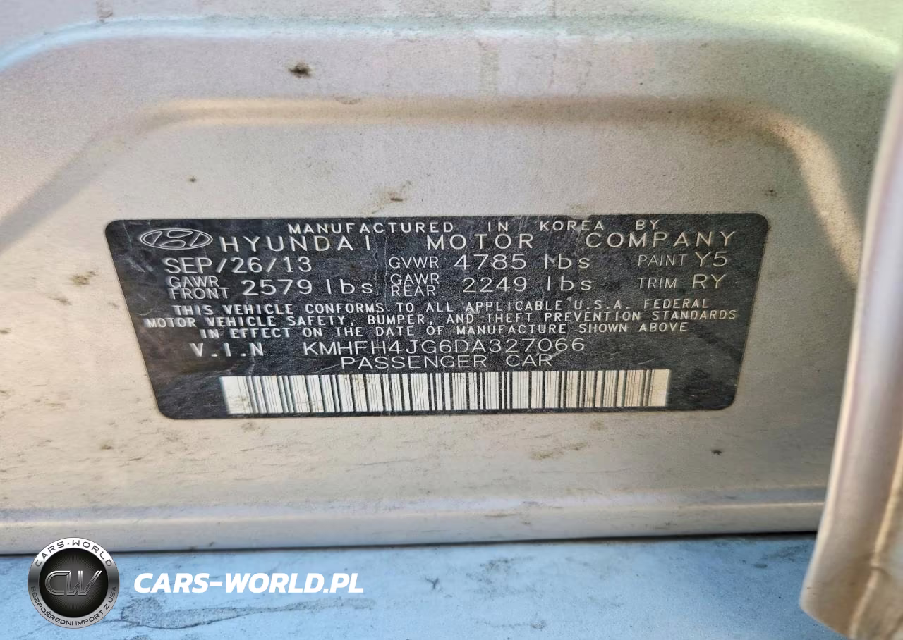 2013 Hyundai Azera Base VIN:KMHFH4JG6DA327066 - 12