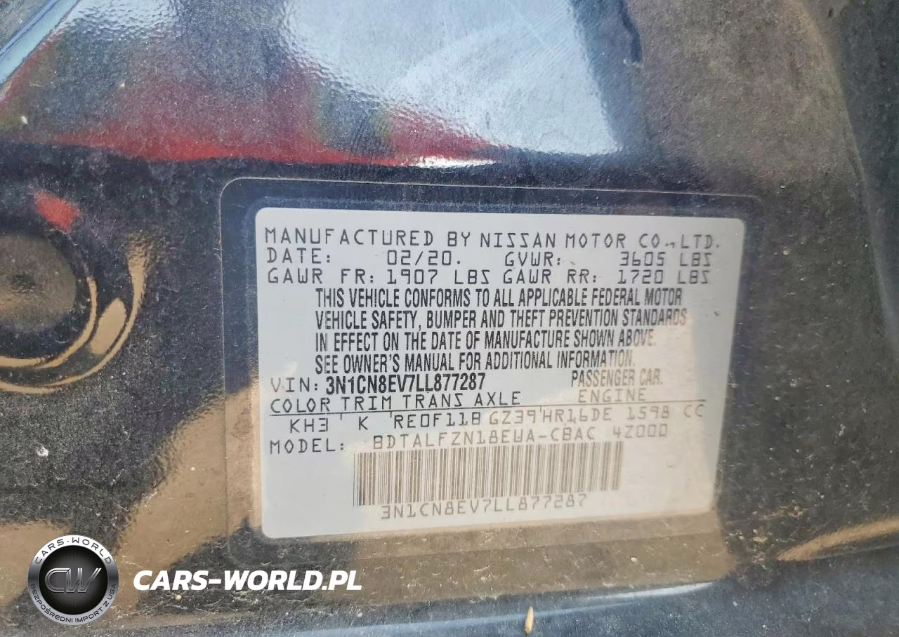 2020 Nissan Versa Sv VIN:3N1CN8EV7LL877287 - 12