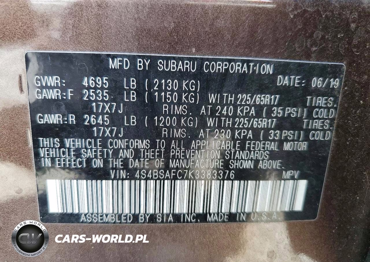 2019 Subaru Outback 2.5I Premium VIN:4S4BSAFC7K3383376 - 13