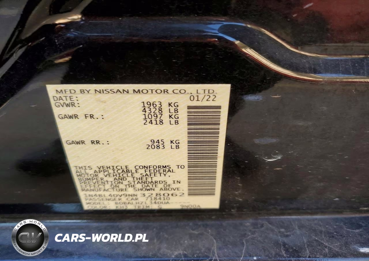 2022 Nissan Altima Sv VIN:1N4BL4DV9NN328062 - 12