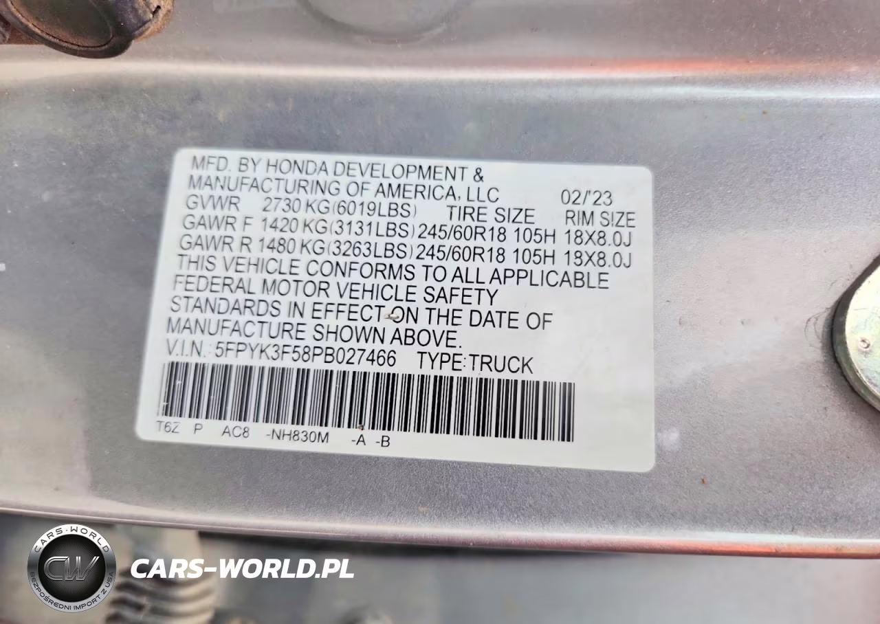 2023 Honda Ridgeline Rtl VIN:5FPYK3F58PB027466 - 12