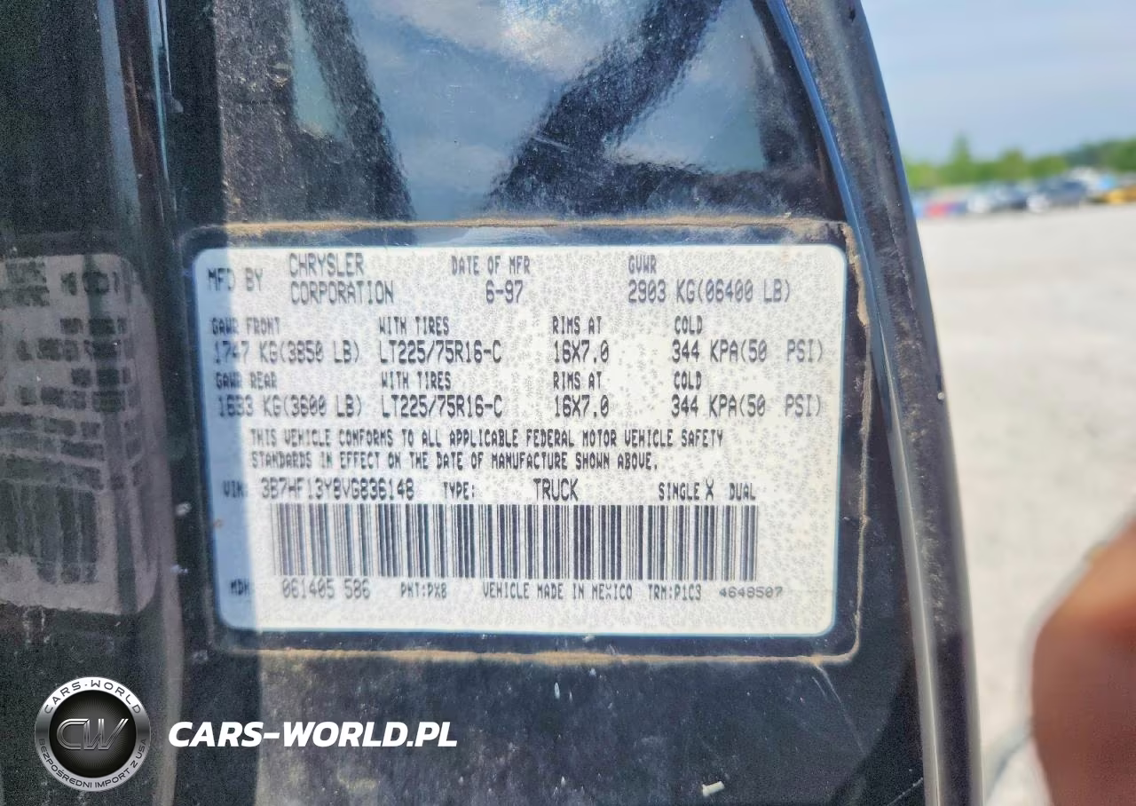 1997 Dodge Ram 1500 VIN:3B7HF13Y8VG836148 - 12