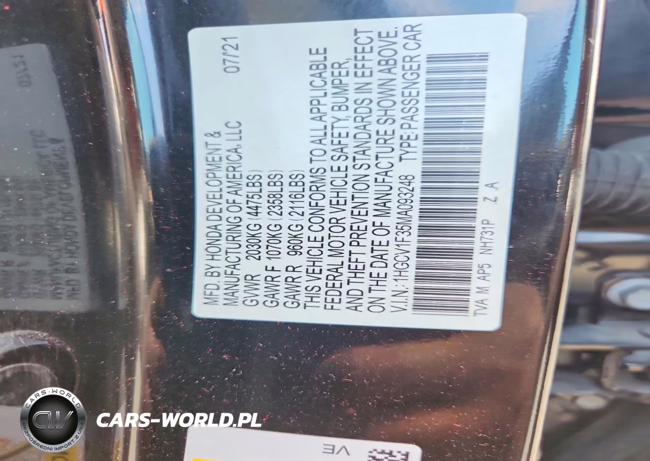 2021 Honda Accord Sport VIN:1HGCV1F35MA093248 - 12