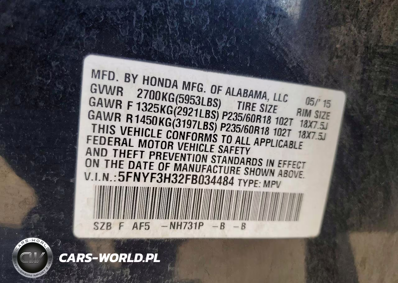 2015 Honda Pilot Se VIN:5FNYF3H32FB034484 - 13