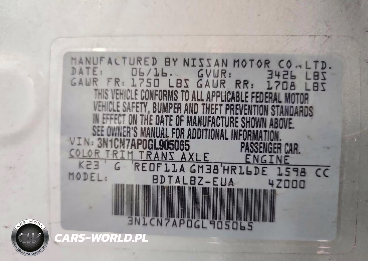 2016 Nissan Versa 1.6 Sv VIN:3N1CN7AP0GL905065 - 13