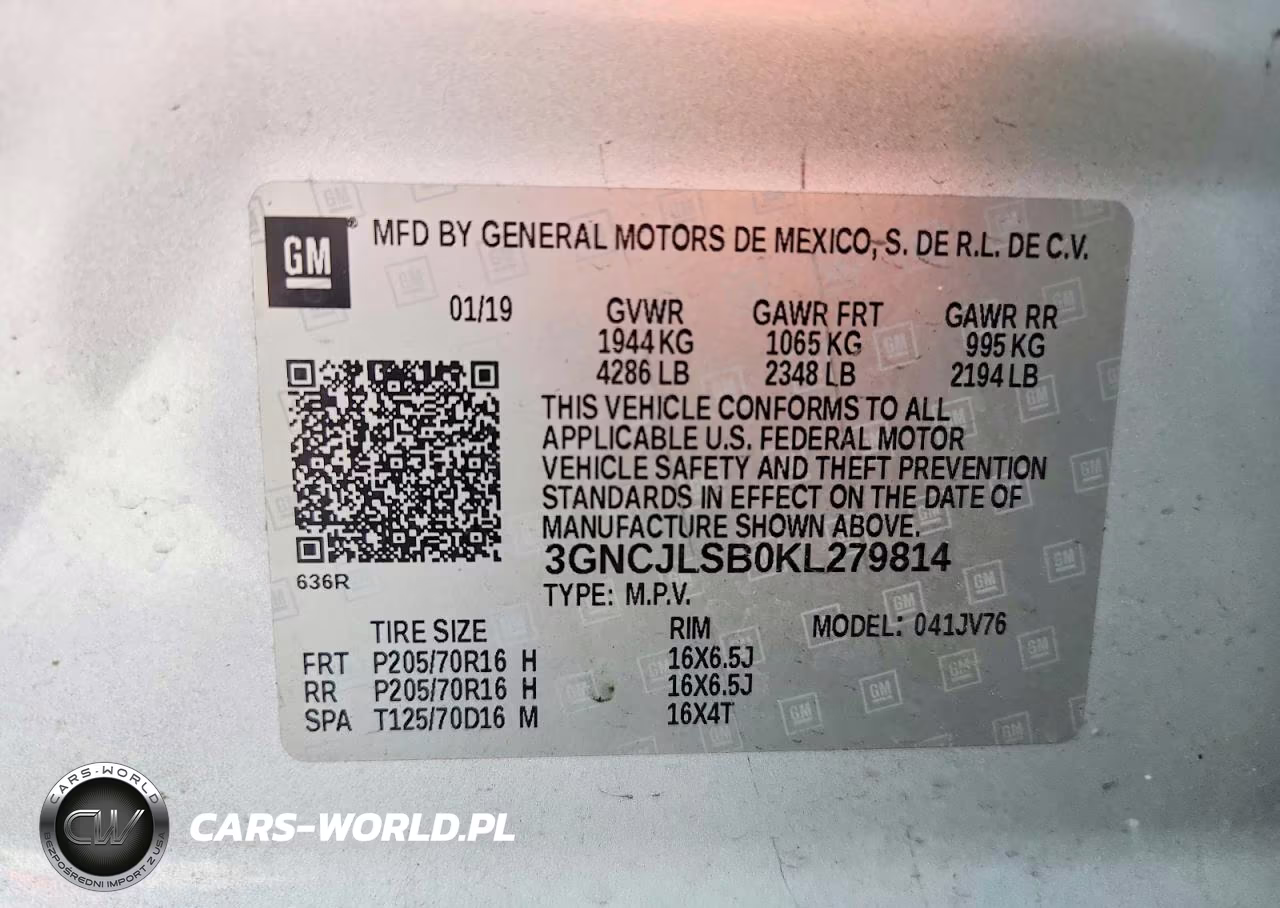 2019 Chevrolet Trax 1Lt VIN:3GNCJLSB0KL279814 - 13