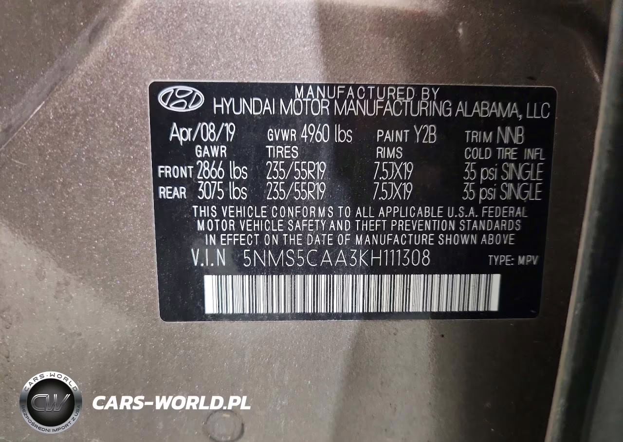 2019 Hyundai Santa Fe Ultimate 2.0T VIN:5NMS5CAA3KH111308 - 13