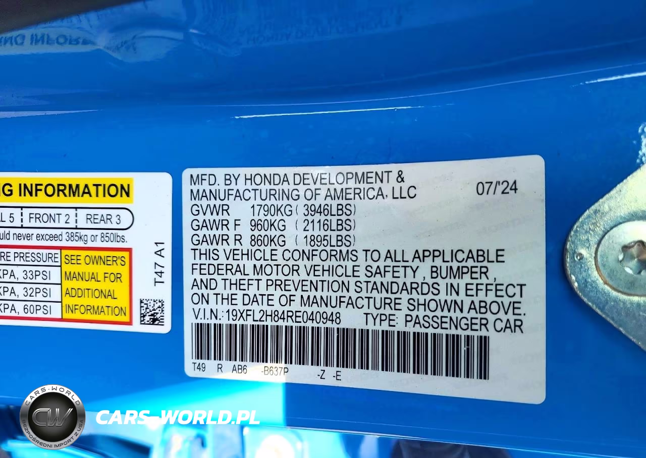 2024 Honda Civic Sport VIN:19XFL2H84RE040948 - 13
