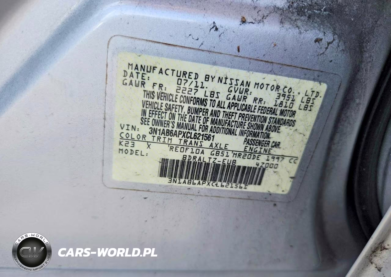 2012 Nissan Sentra 2.0 VIN:3N1AB6APXCL621561 - 12