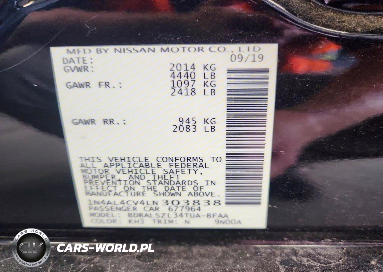 2020 Nissan Altima Sr VIN:1N4AL4CV4LN303838 - 12