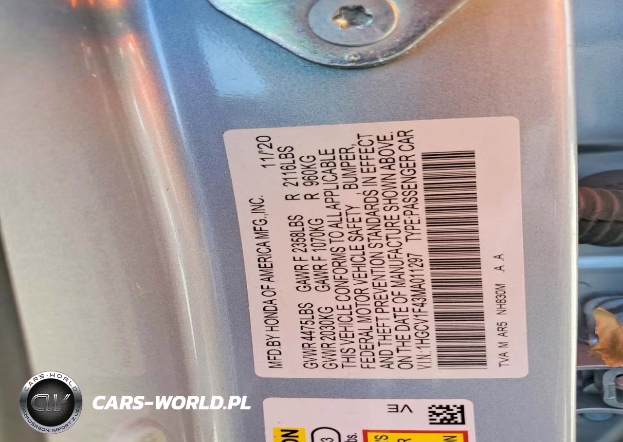 2021 Honda Accord Sport Se VIN:1HGCV1F43MA011297 - 12