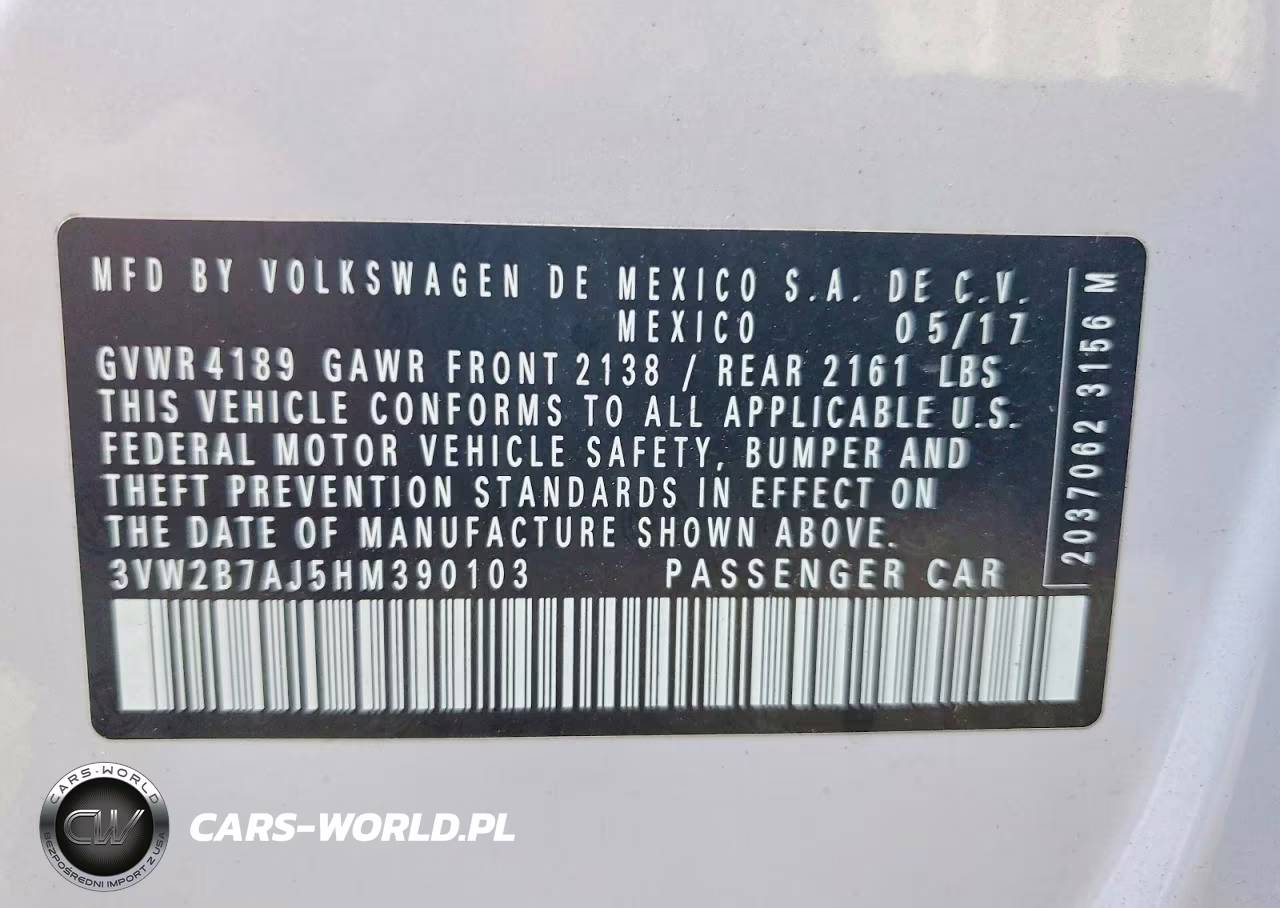 2017 Volkswagen Jetta S VIN:3VW2B7AJ5HM390103 - 12