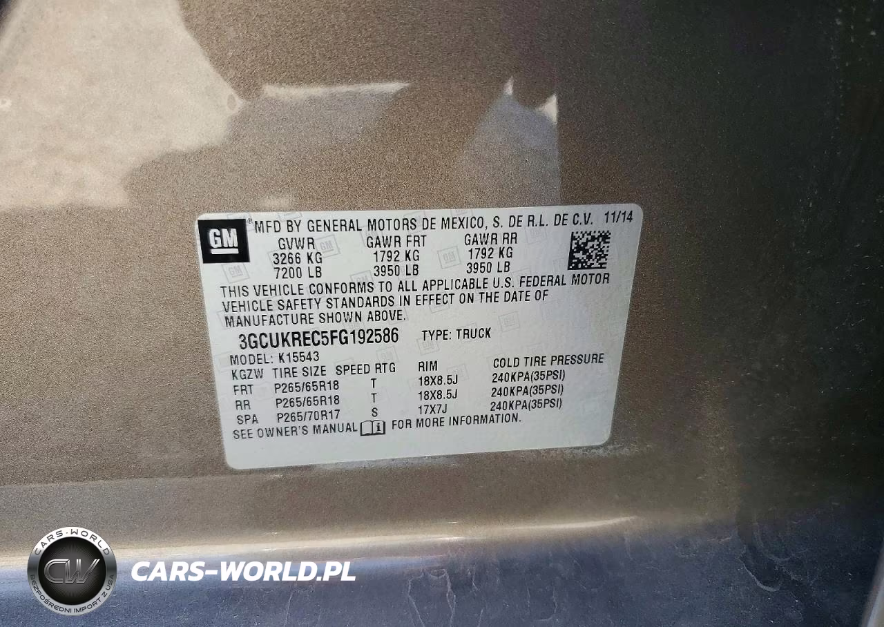 2015 Chevrolet Silverado K1500 Lt VIN:3GCUKREC5FG192586 - 12
