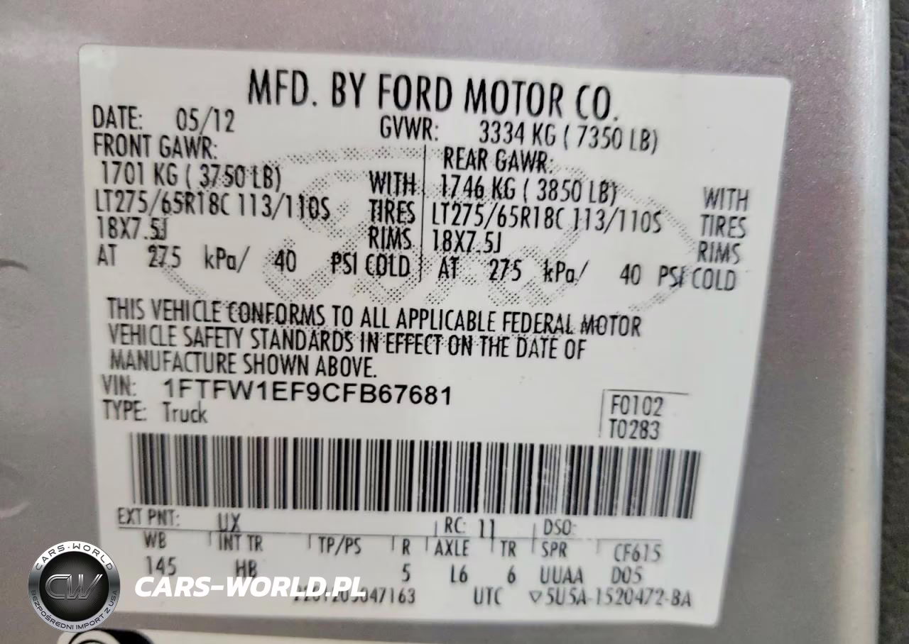 2012 Ford F150 Supercrew VIN:1FTFW1EF9CFB67681 - 12