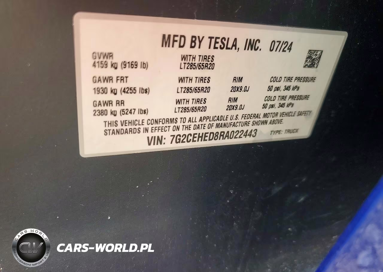 2024 Tesla Cybertruck VIN:7G2CEHED8RA022443 - 12