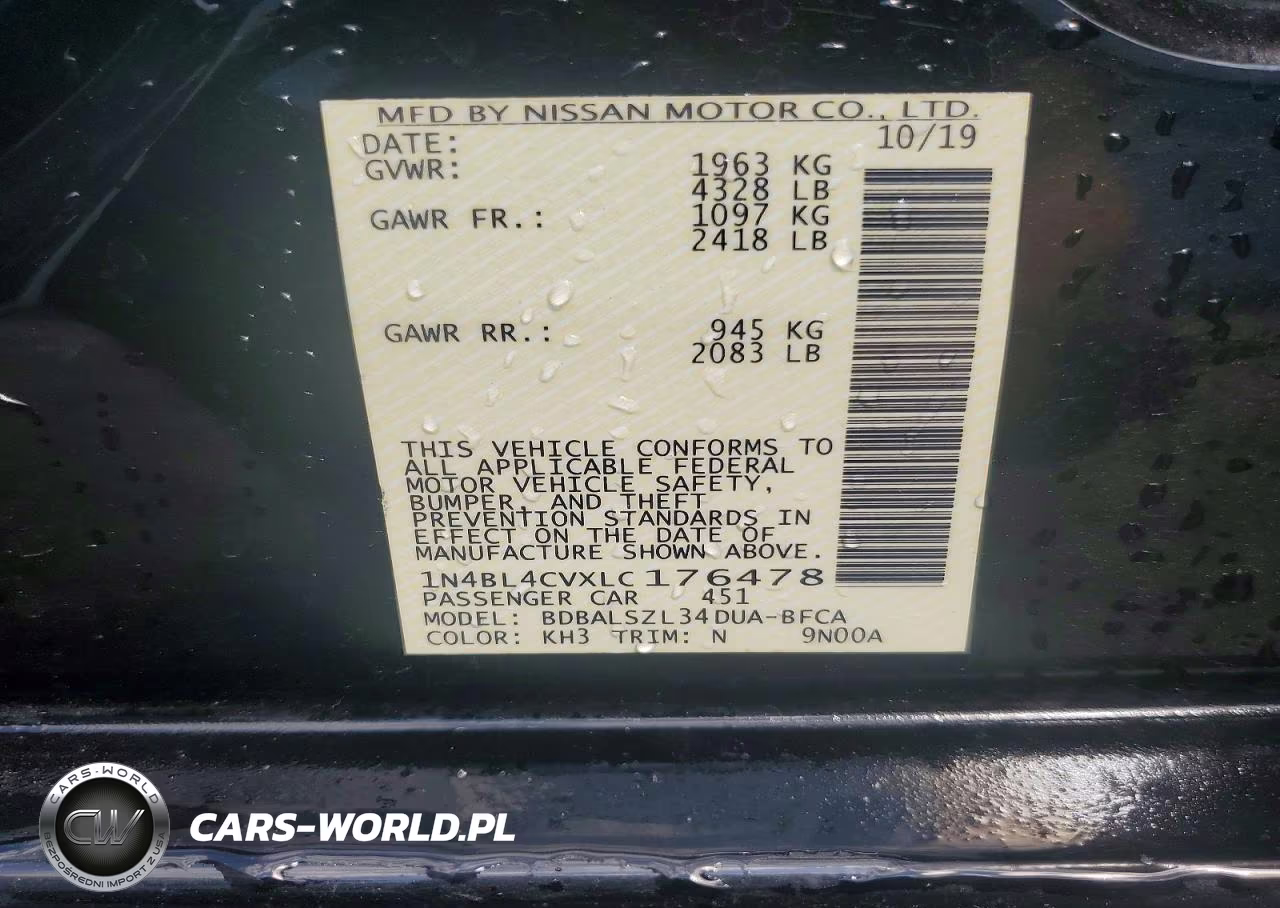 2020 Nissan Altima Sr VIN:1N4BL4CVXLC176478 - 12