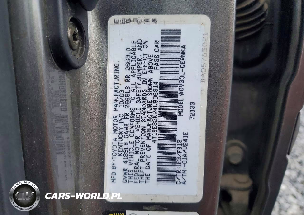2004 Toyota Camry Le VIN:4T1BE32K24U806314 - 12