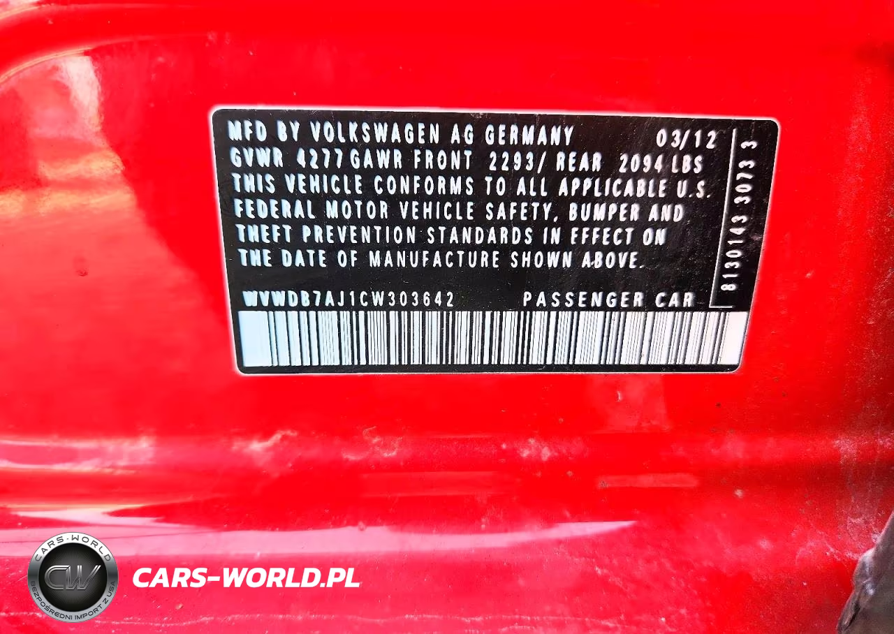 2012 Volkswagen Golf VIN:WVWDB7AJ1CW303642 - 12