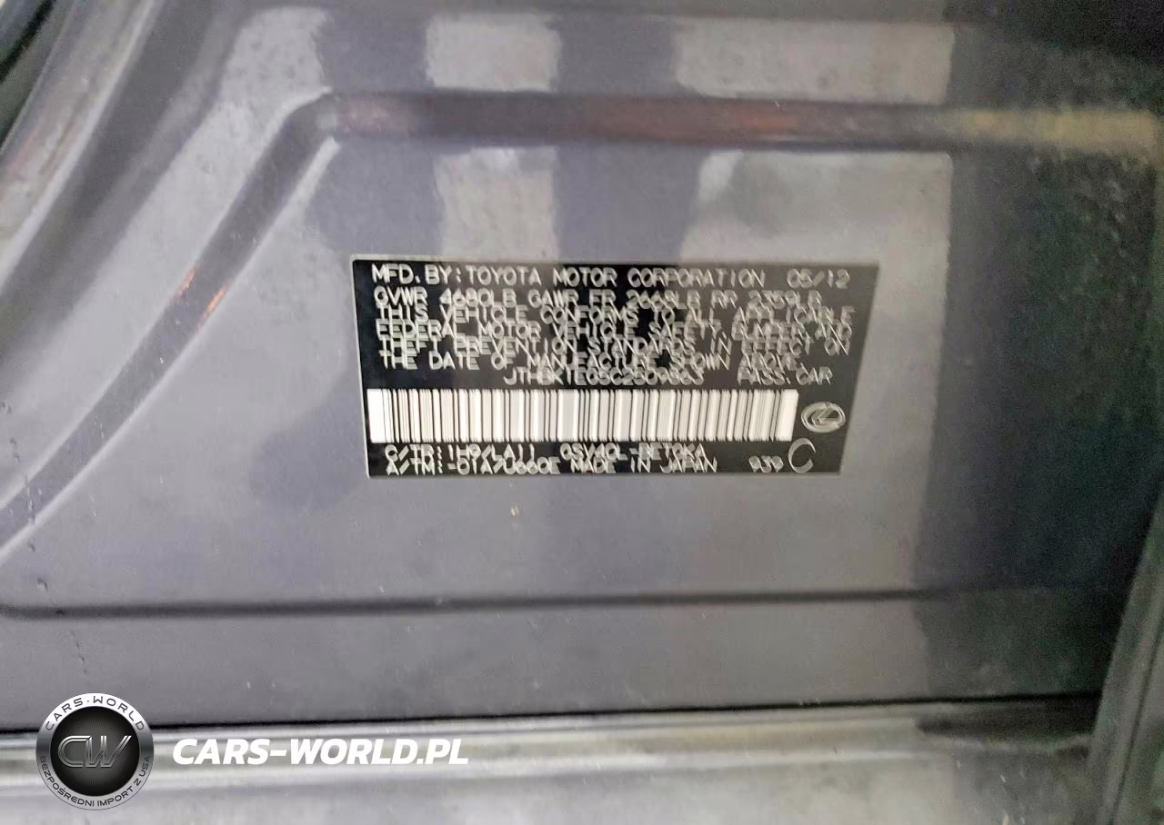 2012 Lexus Es 350 VIN:JTHBK1EG5C2509863 - 12