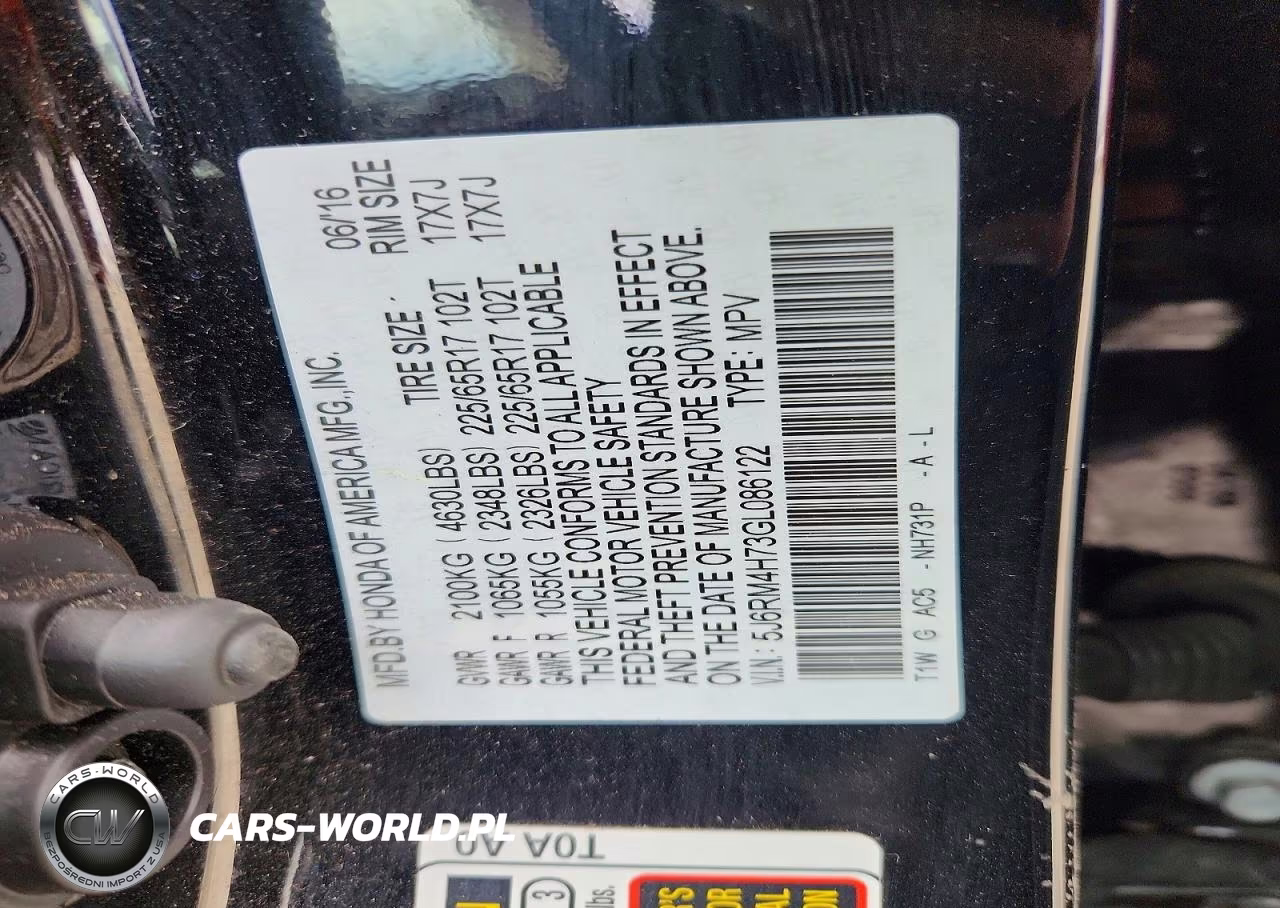 2016 Honda Cr-V Exl VIN:5J6RM4H73GL086122 - 13