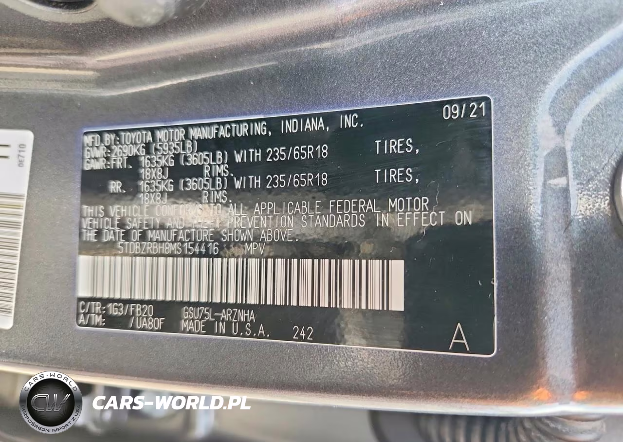 2021 Toyota Highlander Le VIN:5TDBZRBH8MS154416 - 13