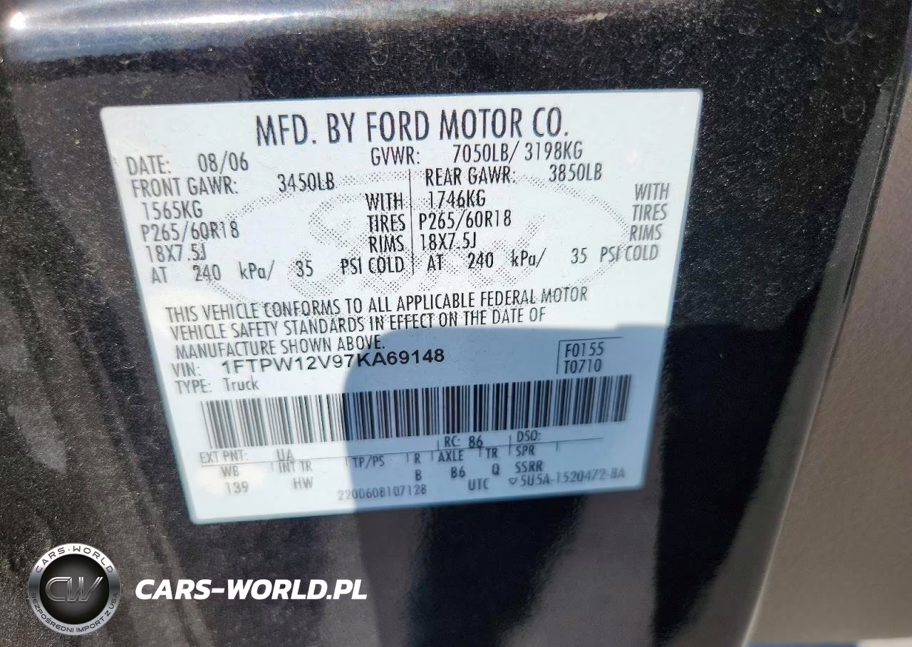 2007 Ford F150 Supercrew VIN:1FTPW12V97KA69148 - 12