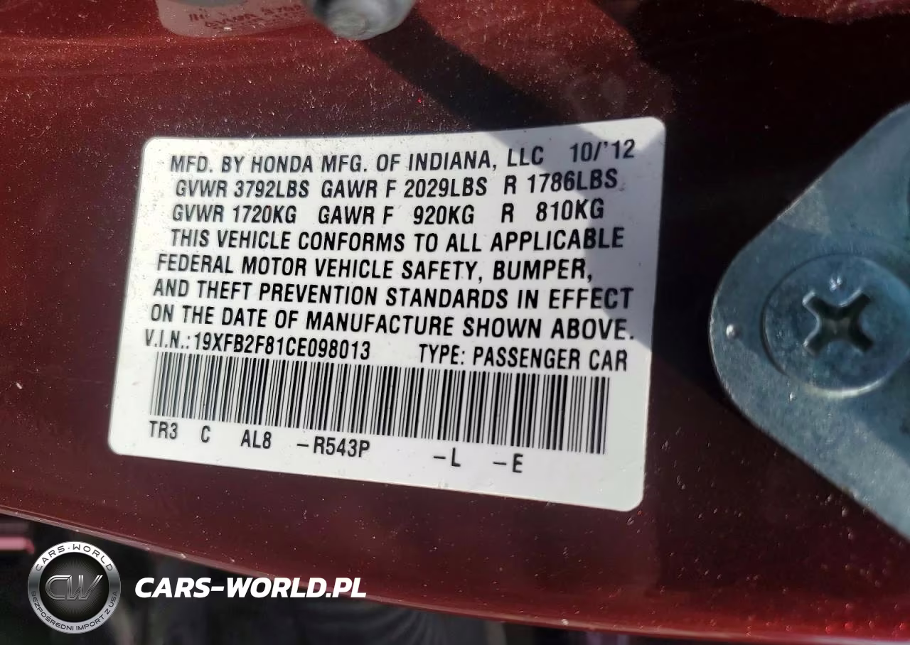 2012 Honda Civic Ex VIN:19XFB2F81CE098013 - 12