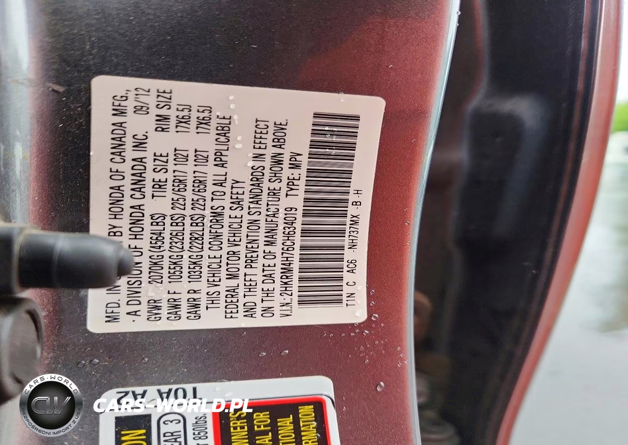 2012 Honda Cr-V Exl VIN:2HKRM4H76CH634019 - 12