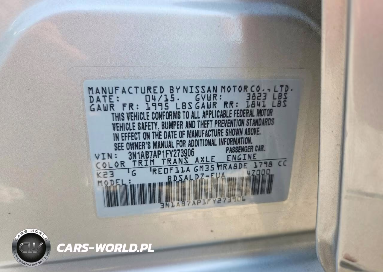 2015 Nissan Sentra Sv VIN:3N1AB7AP1FY273906 - 12