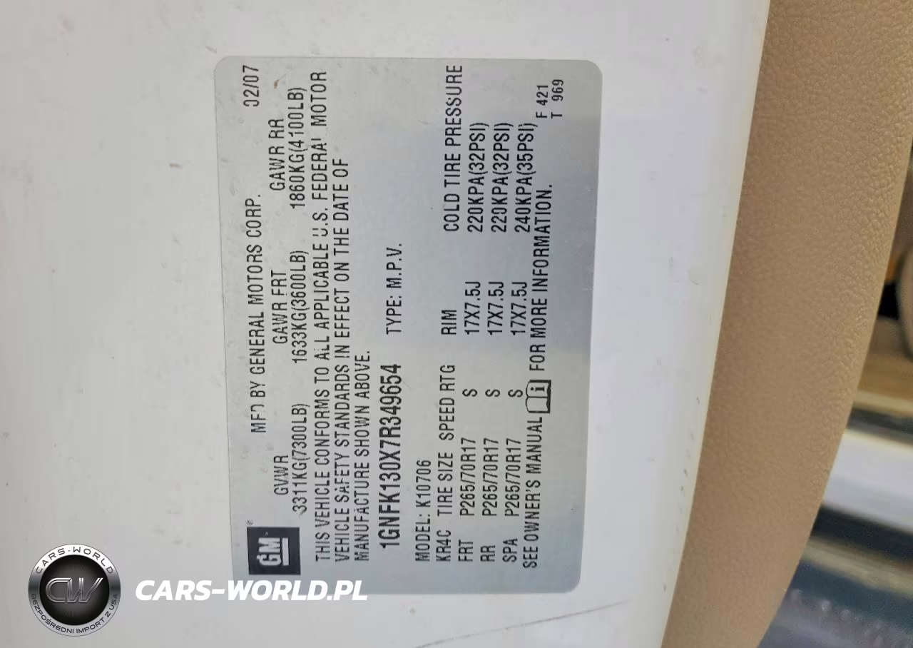 2007 Chevrolet Tahoe K1500 VIN:1GNFK130X7R349654 - 13