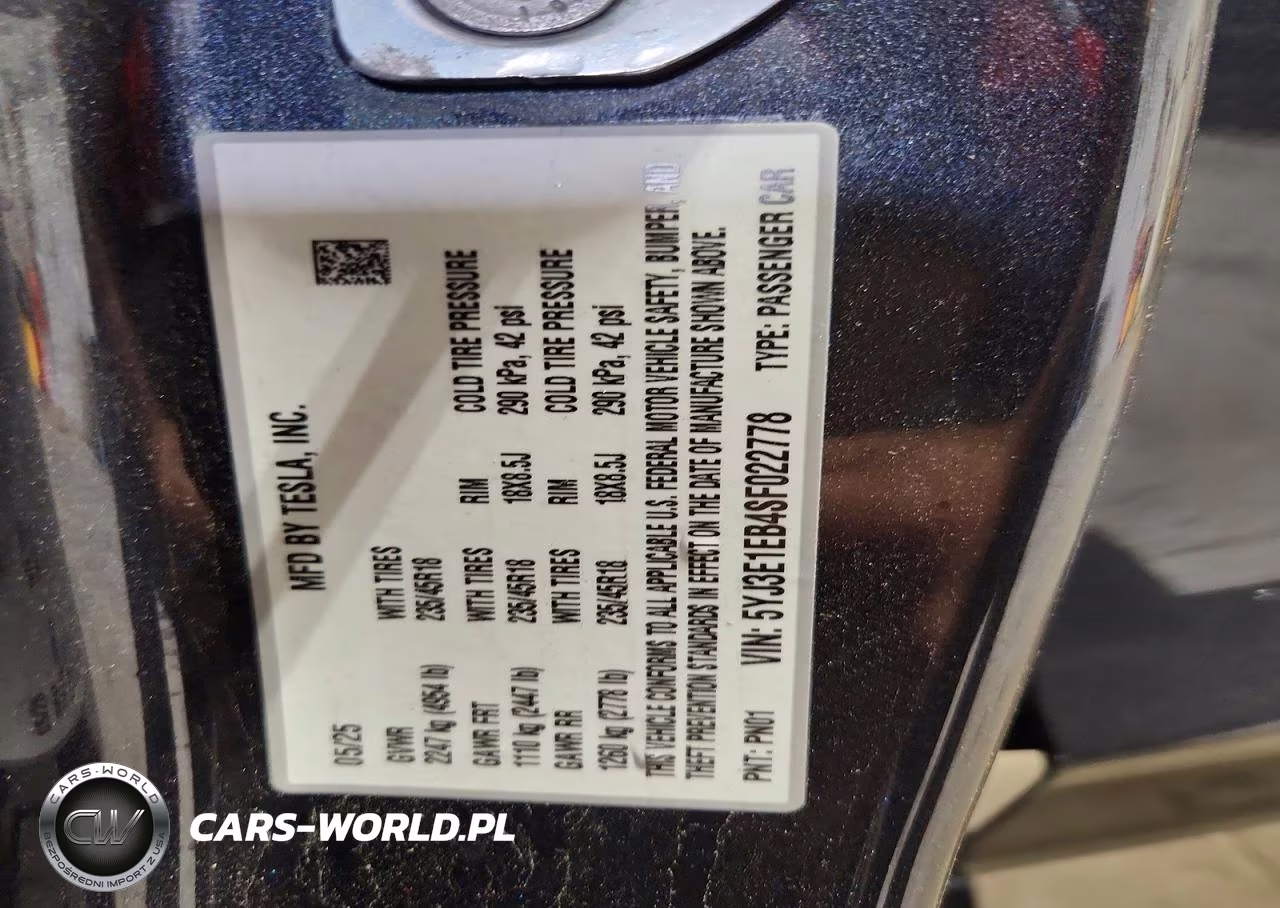 2025 Tesla Model 3 VIN:5YJ3E1EB4SF022778 - 12