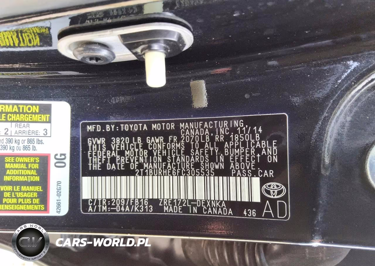2015 Toyota Corolla Le VIN:2T1BURHE6FC305535 - 12