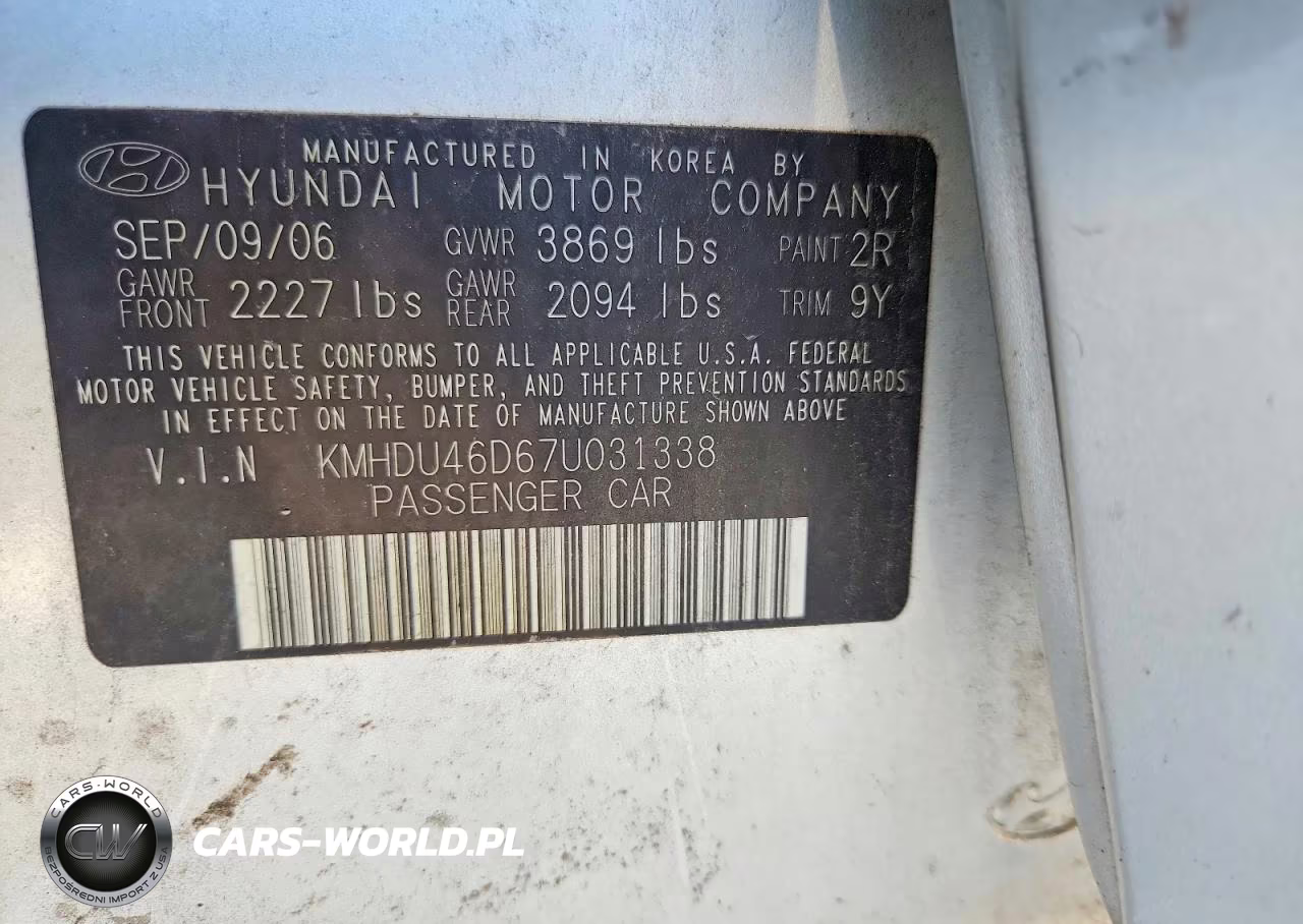 2007 Hyundai Elantra Gls VIN:KMHDU46D67U031338 - 12