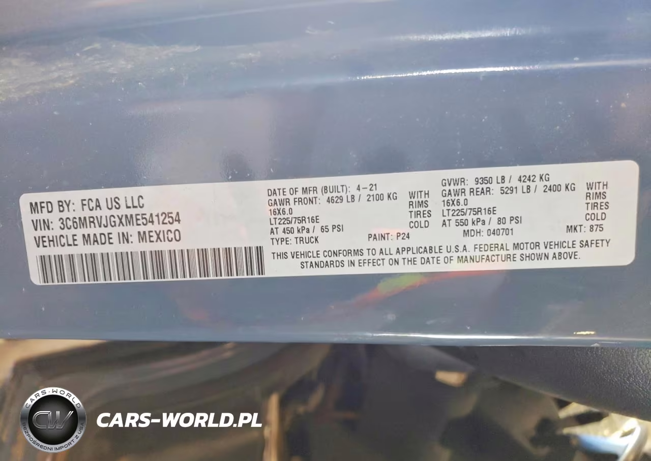 2021 Ram Promaster 3500 3500 High VIN:3C6MRVJGXME541254 - 12