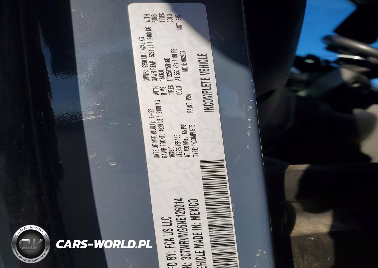 2022 Ram Promaster 3500 Delivery Truck VIN:3C7WRVMG6NE126014 - 13