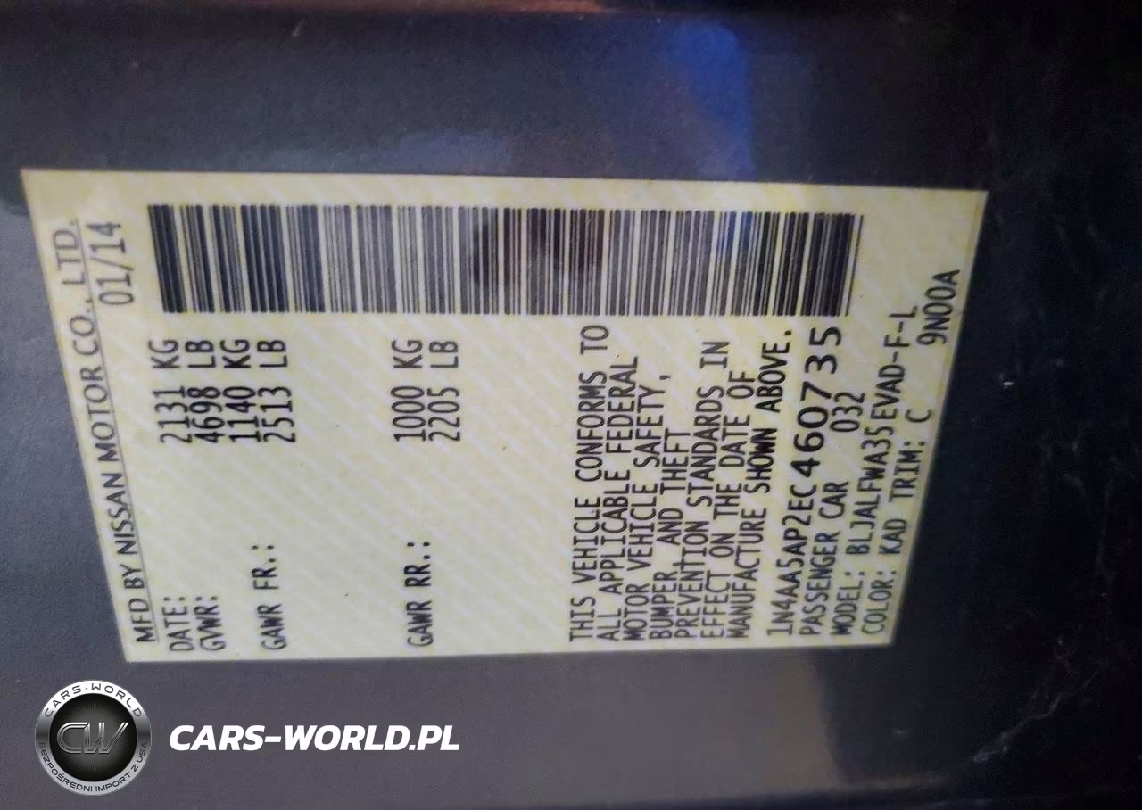 2014 Nissan Maxima 3.5 S VIN:1N4AA5AP2EC460735 - 12