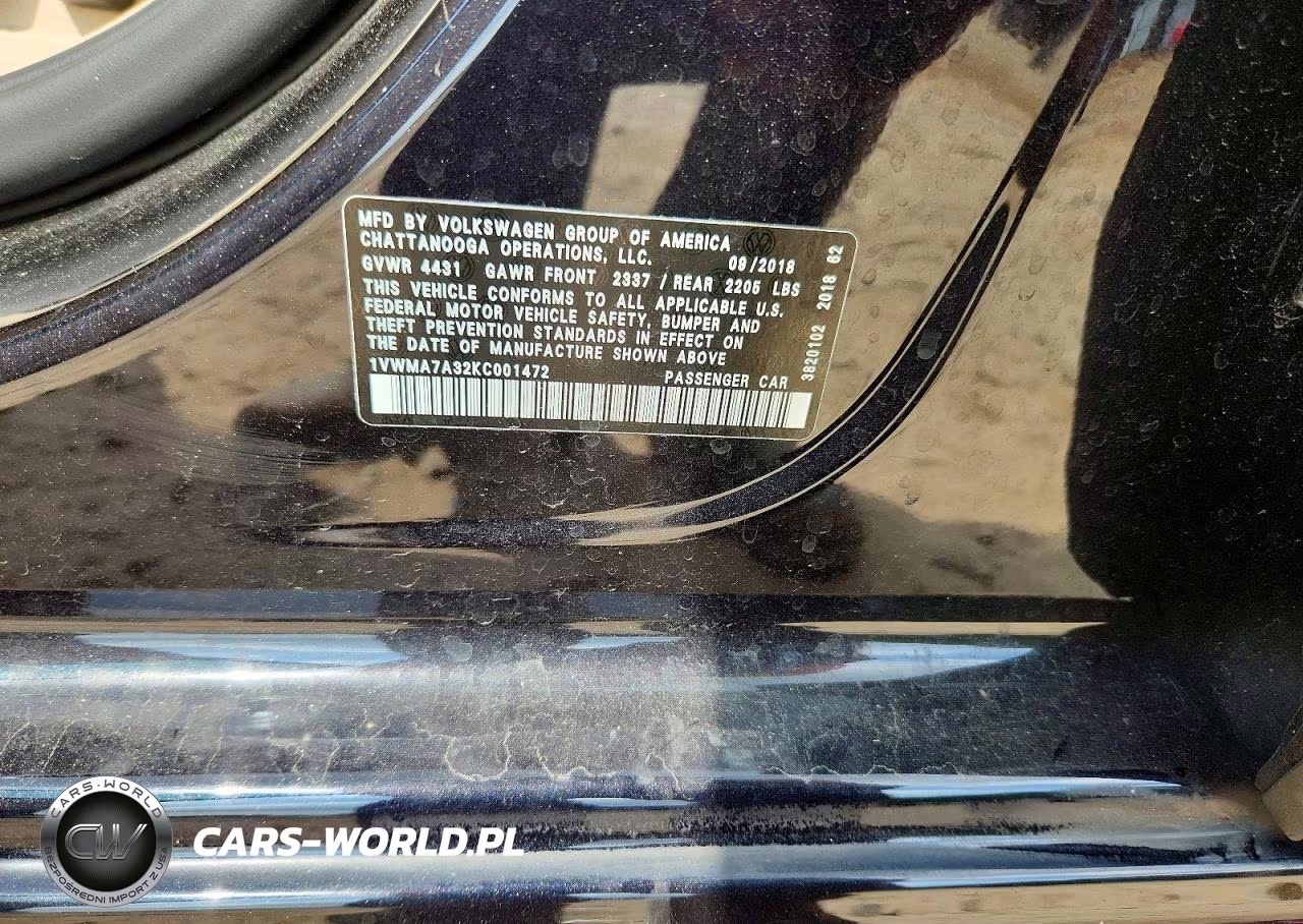 2019 Volkswagen Passat Se R-Line VIN:1VWMA7A32KC001472 - 12