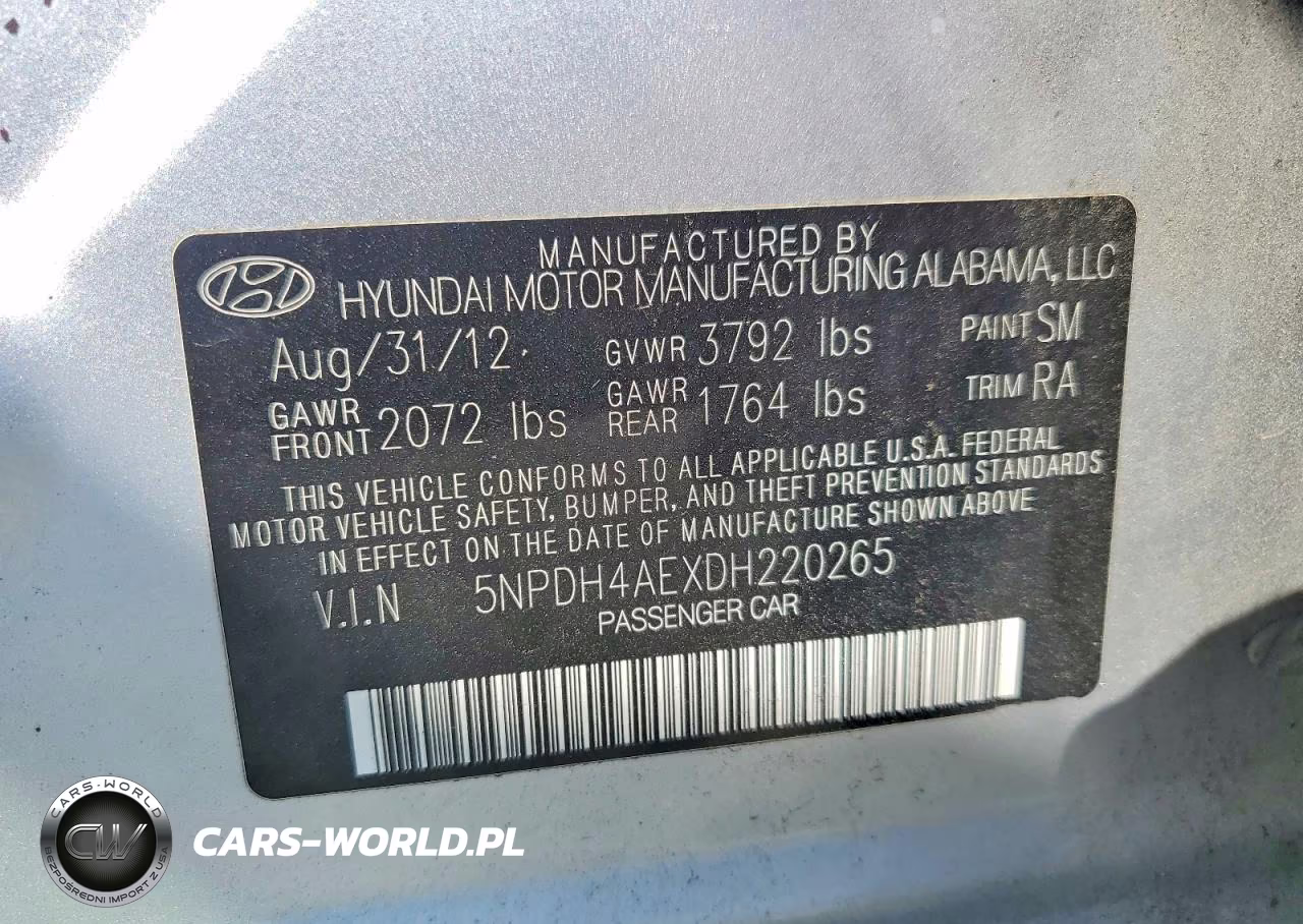 2013 Hyundai Elantra Gls VIN:5NPDH4AEXDH220265 - 12