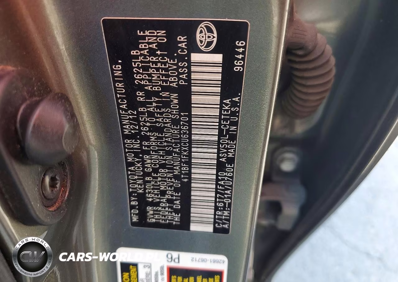 2012 Toyota Camry L VIN:4T1BF1FKXCU636701 - 12