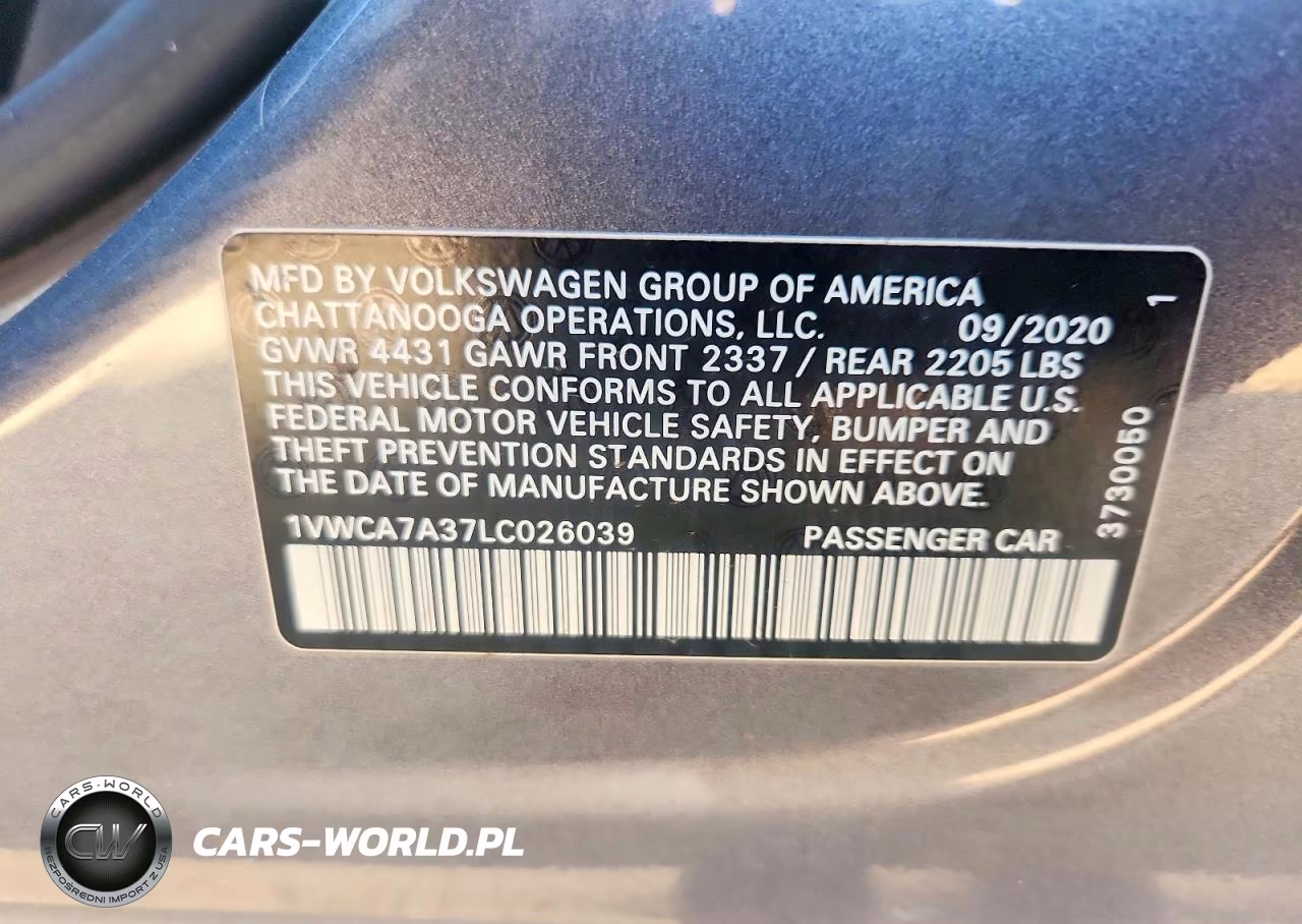 2020 Volkswagen Passat Sel VIN:1VWCA7A37LC026039 - 12