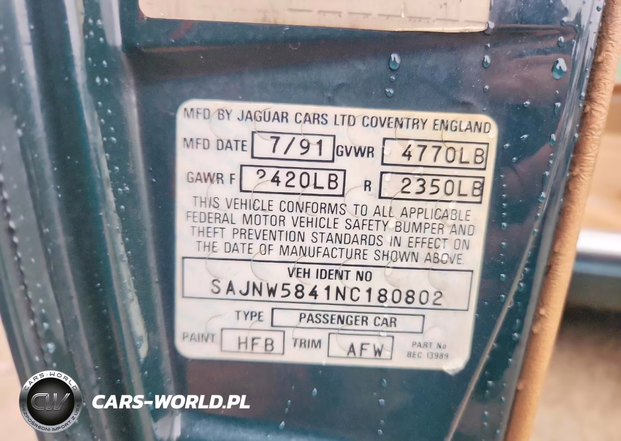 1992 Jaguar Xjs VIN:SAJNW5841NC180802 - 12
