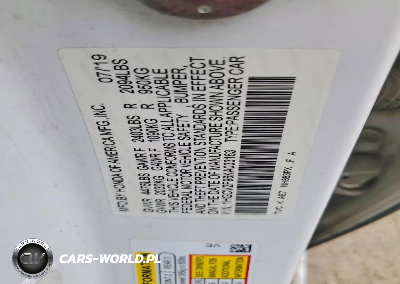 2019 Honda Accord Touring VIN:1HGCV2F96KA033163 - 12