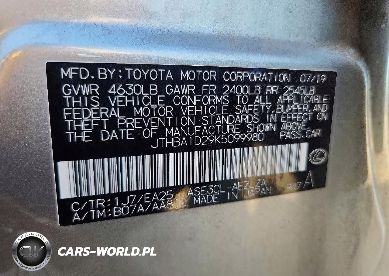 2019 Lexus Is 300 VIN:JTHBA1D29K5099980 - 12