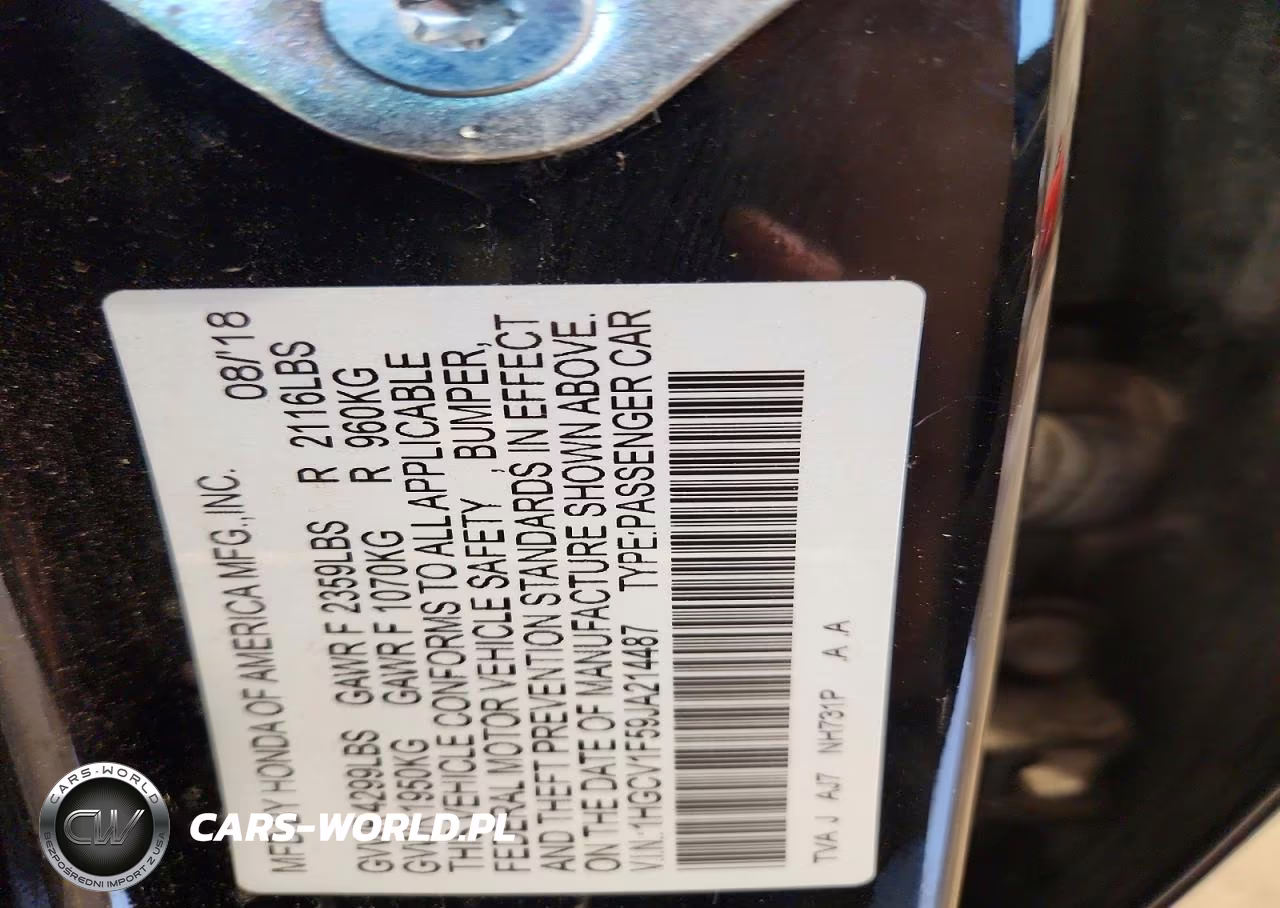 2018 Honda Accord Exl VIN:1HGCV1F59JA214487 - 12