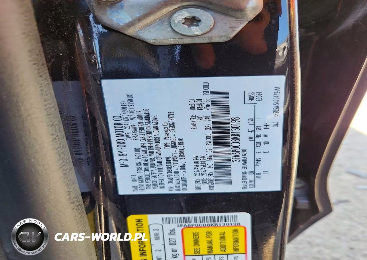 2019 Ford Fusion Sel VIN:3FA6P0CD8KR130198 - 13