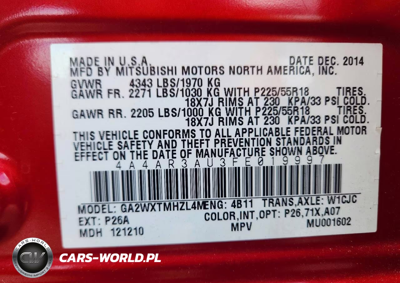 2015 Mitsubishi Outlander Sport Es VIN:4A4AR3AU3FE019997 - 13