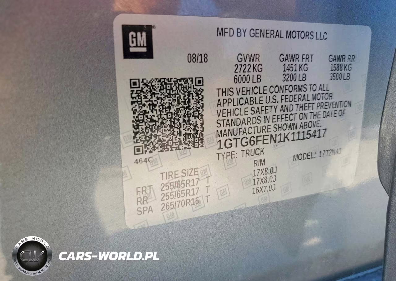GMC CANYON VIN:1GTG6FEN1K1115417 - 12