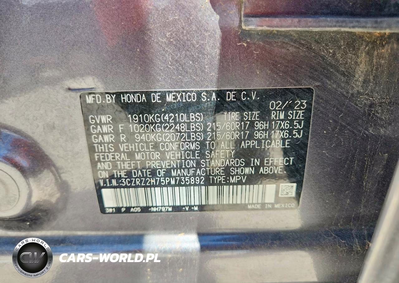 2023 Honda Hr-V Exl VIN:3CZRZ2H75PM735892 - 12